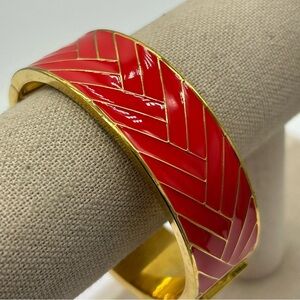 J. Crew Red and Gold Hinged Bangle Bracelet